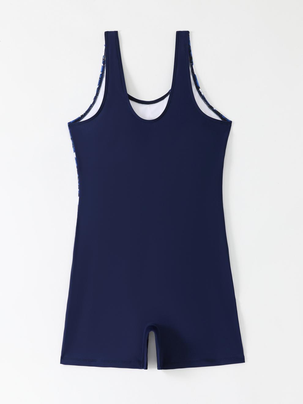 Womens Athletic One-Piece Swimsuit With Geometric Print Panels